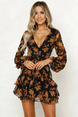 Autumn new fashion flower print long sleeve dress-2