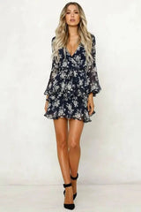 Autumn new fashion flower print long sleeve dress-3