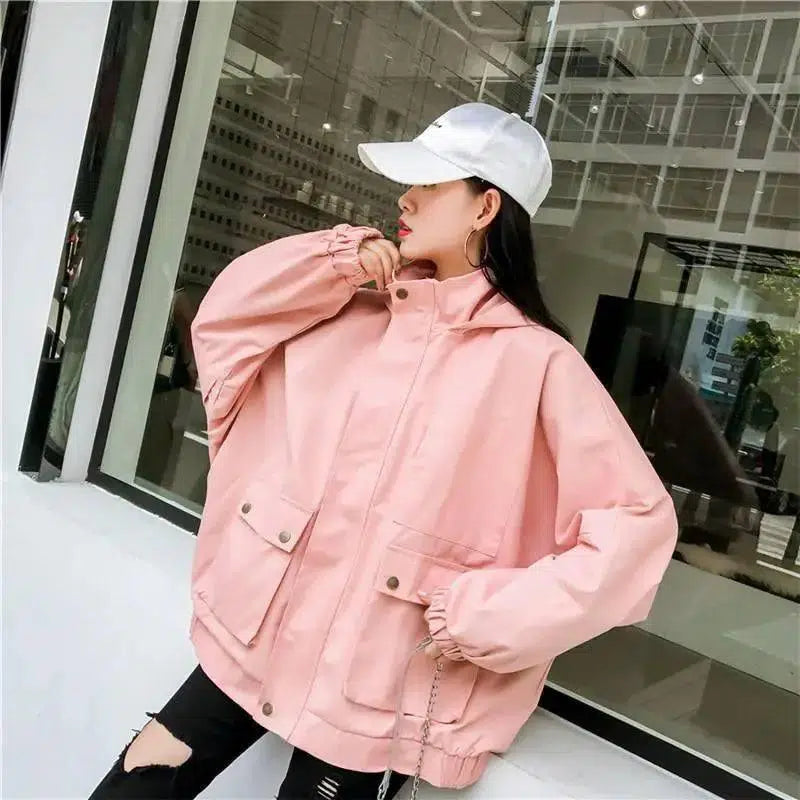 Baseball clothing women's jacket spring and autumn new-Pink-4