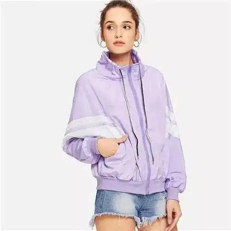 Women's Zippered Casual Hooded Jacket-Purple-1