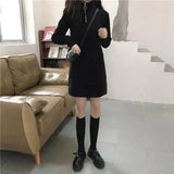 Women's Long-Sleeve Dress with Crossbody Bag-Black-2