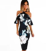 Bodycon Dress Halter Off Shoulder Robe Elegant Summer-Darkblue-20