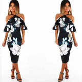 Bodycon Dress Halter Off Shoulder Robe Elegant Summer-5