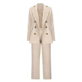 British Style Temperament Double-breasted Straight Trousers-Beige-4