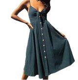 Buttoned Bow Back Strap Dress-5