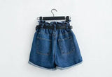 Calyx elastic waist denim shorts female summer high waist-NavyBlue-38