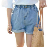 Calyx elastic waist denim shorts female summer high waist-8