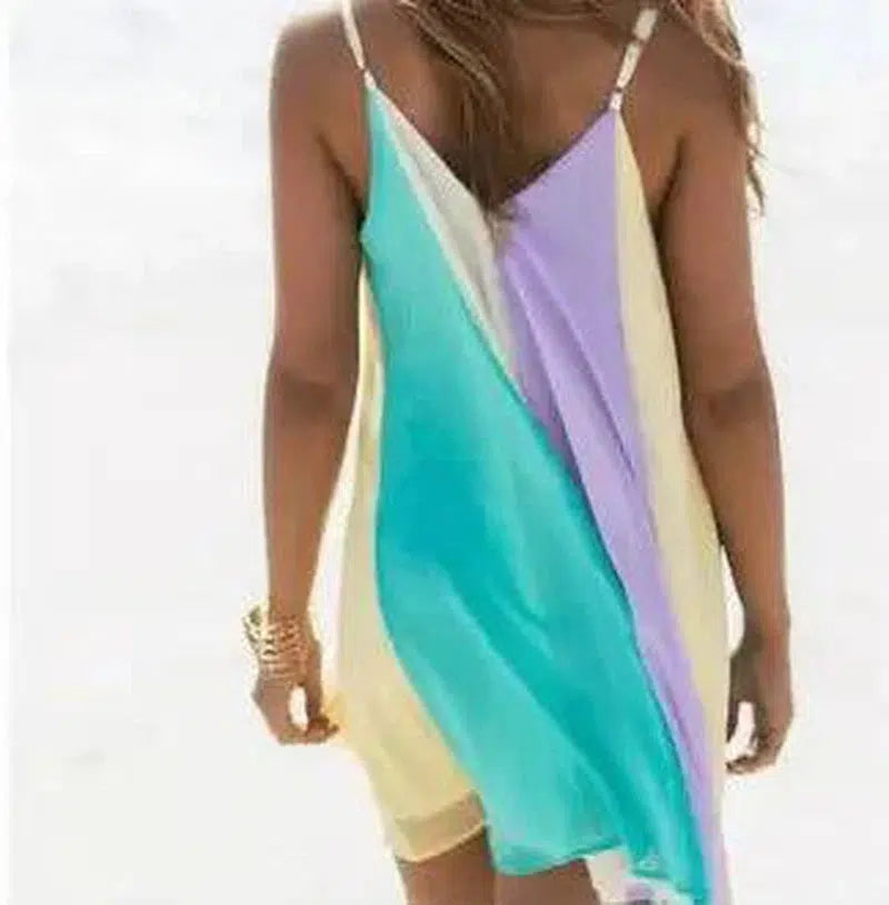 Chiffon rainbow halter dress beach skirt-3