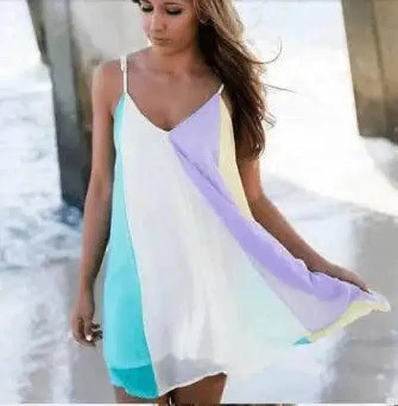 Chiffon rainbow halter dress beach skirt-8