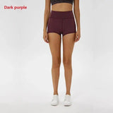 Coloravlue Soft Nylon Fitness Jogger Shorts Women High Waist-Darkpurple-10