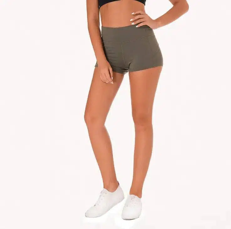 Coloravlue Soft Nylon Fitness Jogger Shorts Women High Waist-ArmyGreen-35