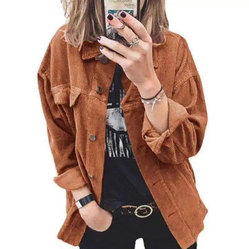 Chic Women's Corduroy Jacket-Caramel colour-6