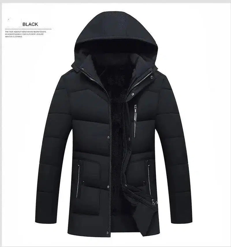 Cotton coat warm thick cotton coat men's cotton hooded-Black-4