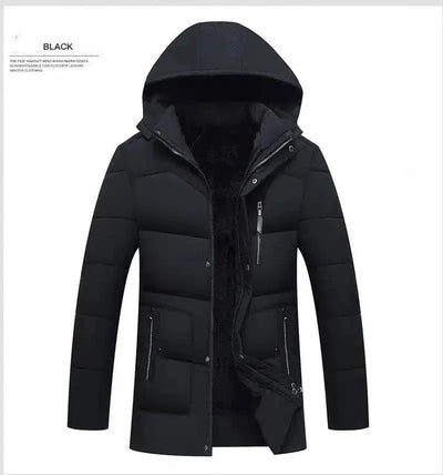 Cotton coat warm thick cotton coat men's cotton hooded-Black-4