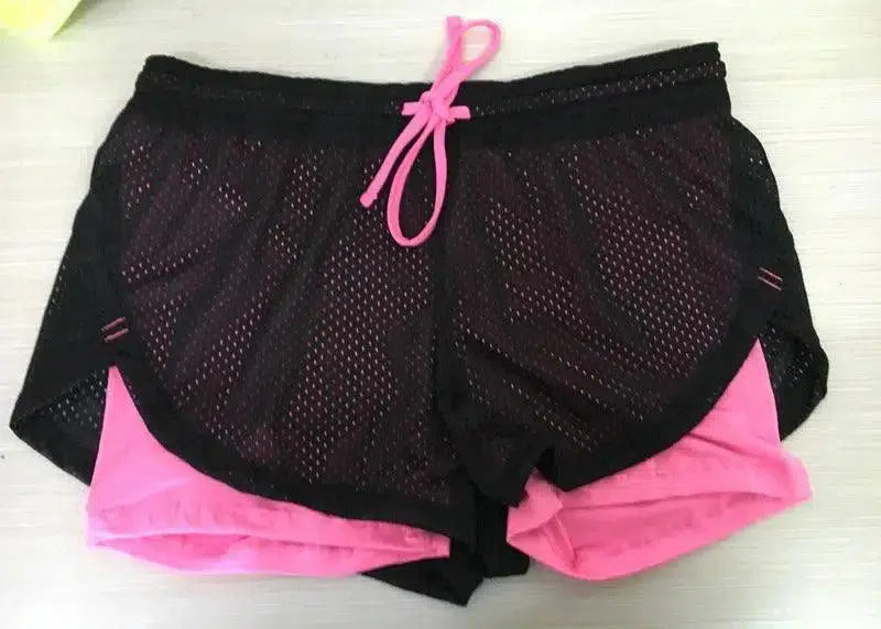 Double Layered Yoga Shorts-Pink-16