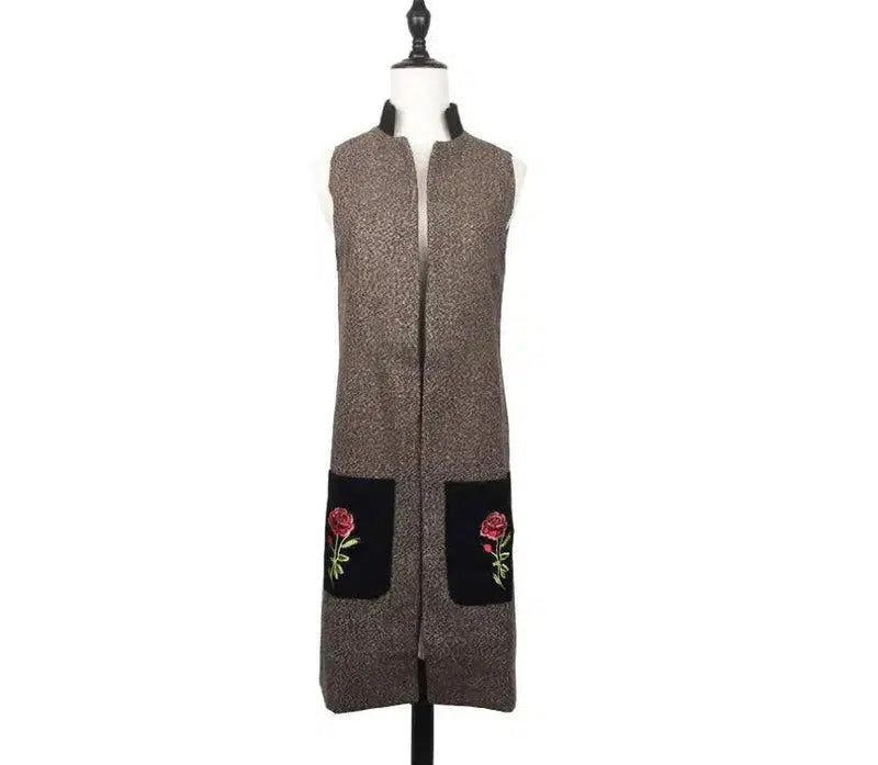 LOVEMI - Lovemi - Embroidered pocket vest female long knit cardigan