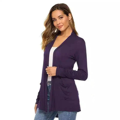 Women's Casual Open Front Cardigan-Purple-4