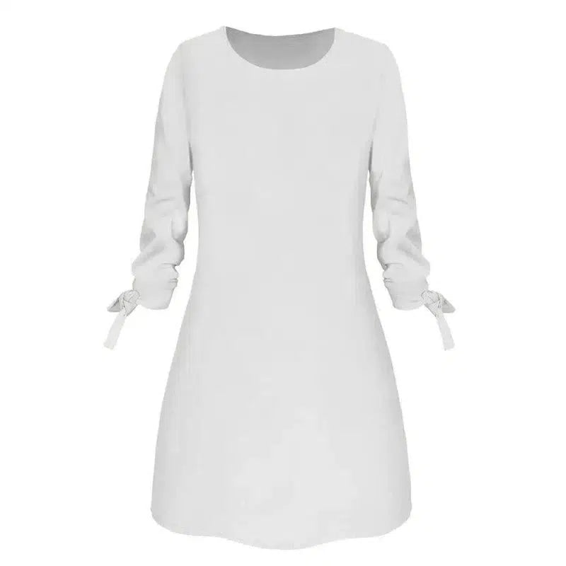 European and American solid color dress casual O-neck dress-White-10