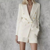 Fashion All-match Button-decorated Casual Blazer-White-1