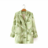 Womens Tailored Fit Cloud Print Blazer-Green-3