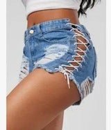 GOTHIC RIPPED MINI JEAN SHORTS-Lightblue-12