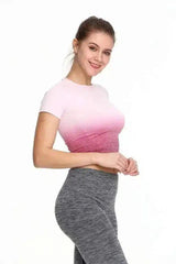 LOVEMI - Lovemi - Gradient sports short sleeve yoga clothes