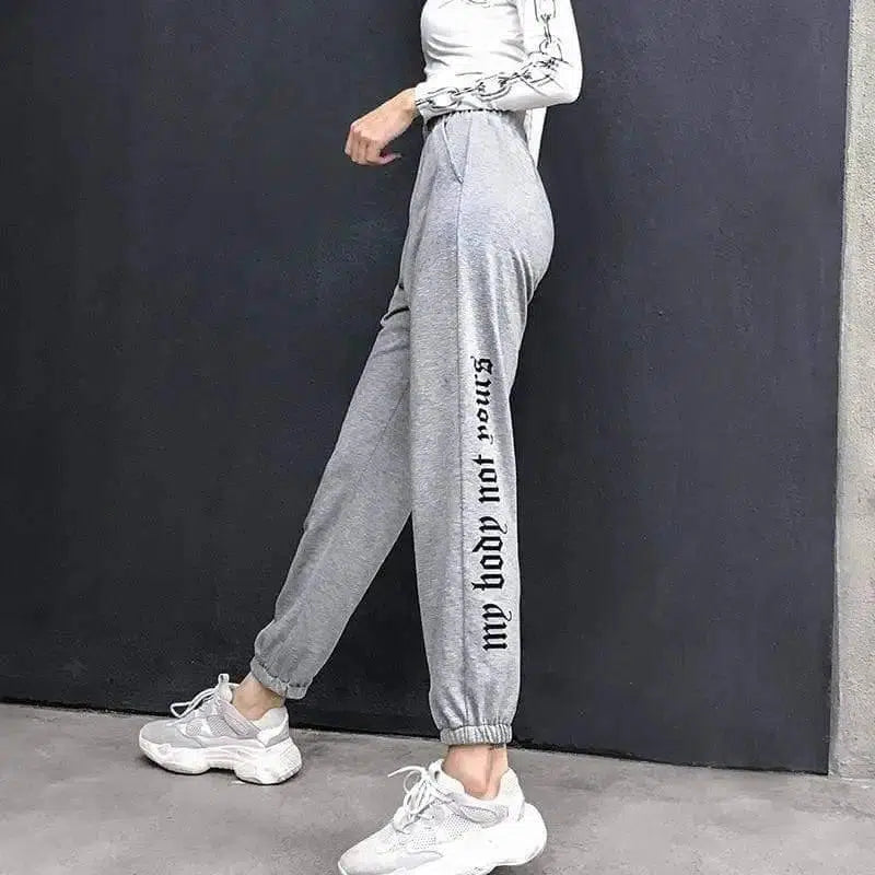 Gray Baggy Cotton Harem Sweatpants Women Casual Korean Sweat-1