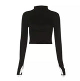 Chic Cropped Long Sleeve Hoodie for Women-Black-3