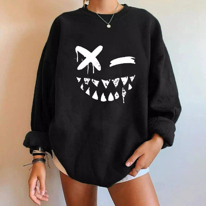 Halloween Themed Oversized Sweatshirt-Black-7