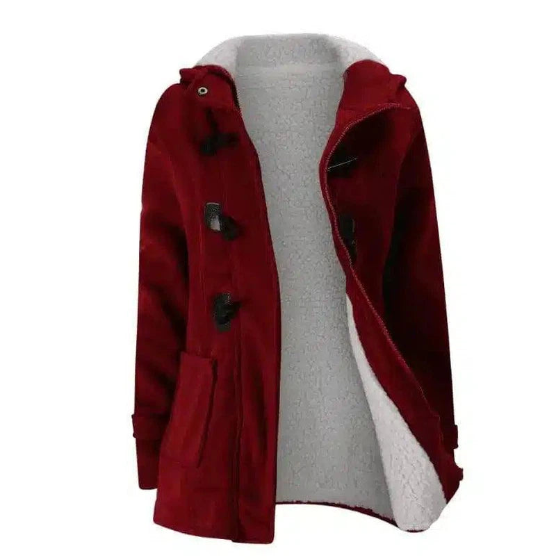 Hooded Fleece-Lined Toggle Coat-Wine red with wool-7