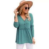 Womens V-Neck Buttoned Tunic Top-Turquoise-3