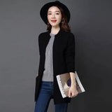 Women's Casual Long Blazer Jacket-Black-5