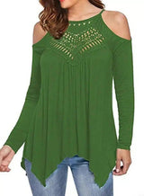 Women's Cold Shoulder Long Sleeve Top-Green-1