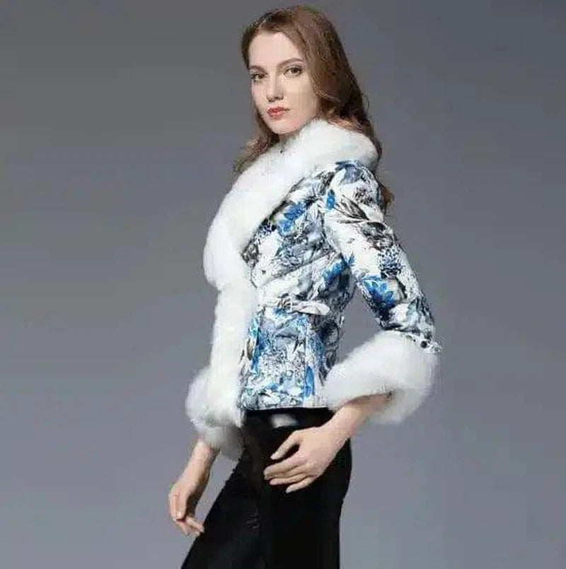 LOVEMI - Lovemi - ladies imitation sheepskin print fox fur collar