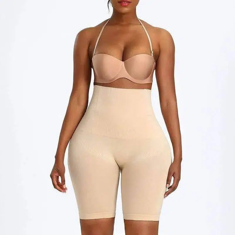 Large size High waisted Abdomen Boxer Pants Elastic Buttocks-Beige-2