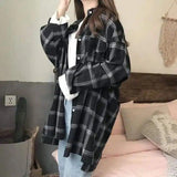 LOVEMI - Lovemi - Large Size Plaid Shirt Women Loose Long-sleeved