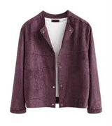 Women's Buttoned Suede Jacket-Purple-3