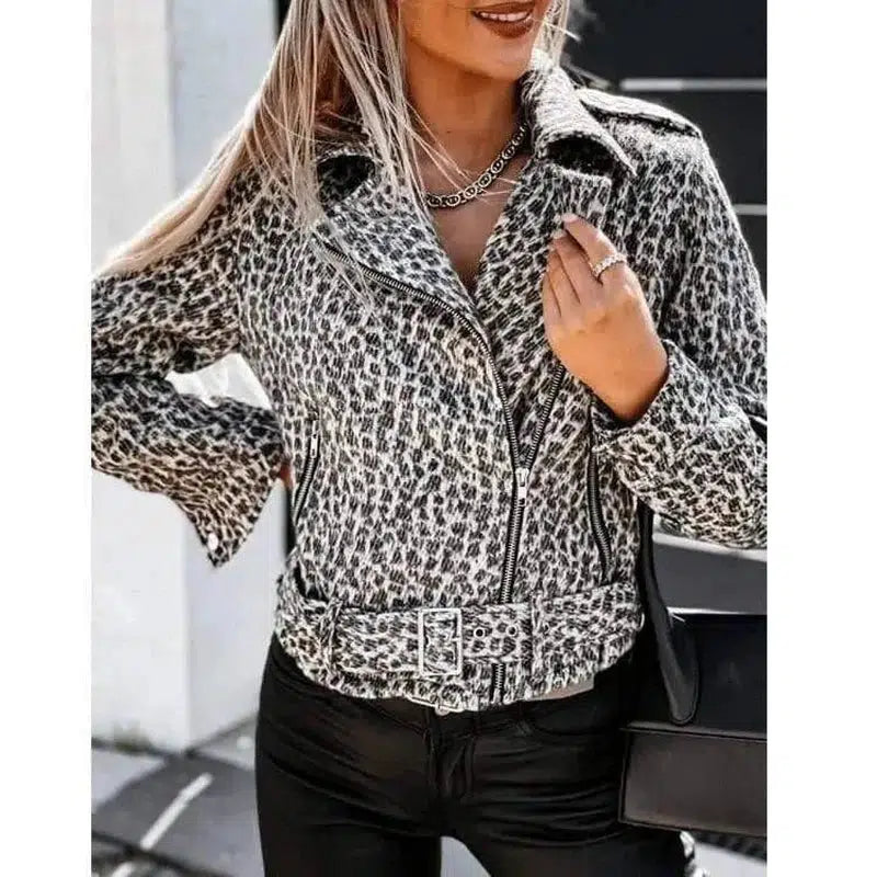 Leopard Print Long Sleeve Short Coat-Leopard-2