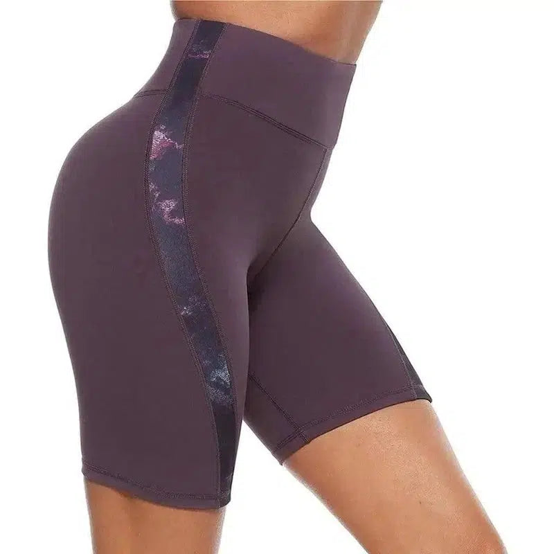 Leopard Stitching Yoga Pants Leggings Shorts Women-Purple-2