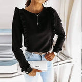 Long Sleeve Fashion Simple Crinkle Shirt-Black-3