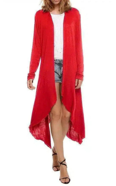 Women's Long Sleeve Asymmetric Cardigan-Red-10