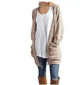 Women's Long Knit Cardigan with Pockets-Khaki-6