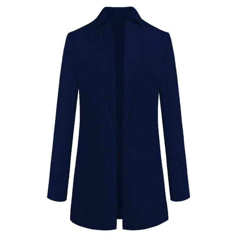 Chic Plus Sized Longline Blazer for All Seasons-Dark blue-10