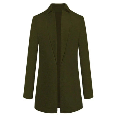 Chic Plus Sized Longline Blazer for All Seasons-Army Green-5