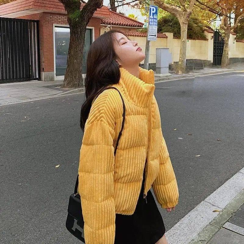 Loose corduroy padded jacket-Yellow-6