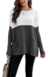 LOVEMI - Lovemi - Loose Knit Long Sleeve Sweater Color Blocking