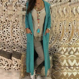 Loose, Lengthened And Lengthened Knitted Cardigan Hooded-Green-4