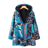 Loose long - sleeved cotton-padded jacket-Blue-4