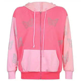 Women's Butterfly Embroidered Tracksuit Set-Coat pink-6