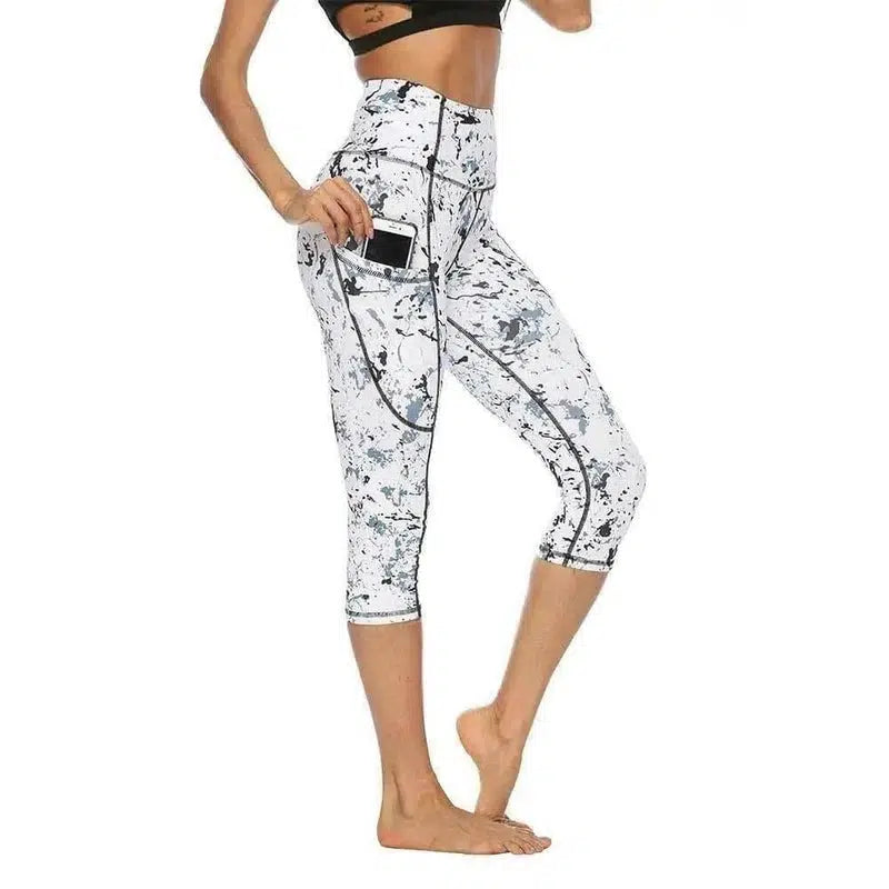 Marble Digital Print Yoga Pants-White-1